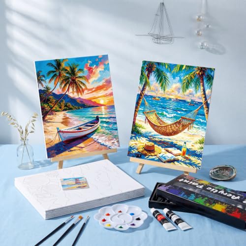 Cholemy 36 Pcs Paint and Sip Kit Gift for Adults 8''x10'',Seaside Scenery - style: Seaside Scenery