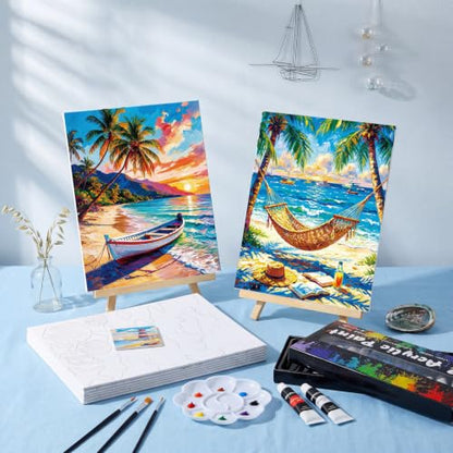 Cholemy 36 Pcs Paint and Sip Kit Gift for Adults 8''x10'',Seaside Scenery - style: Seaside Scenery