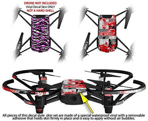 Skin Decal Wrap 2 Pack Compatible with DJI Ryze Tello Zebra Pink Skulls Drone NOT Included