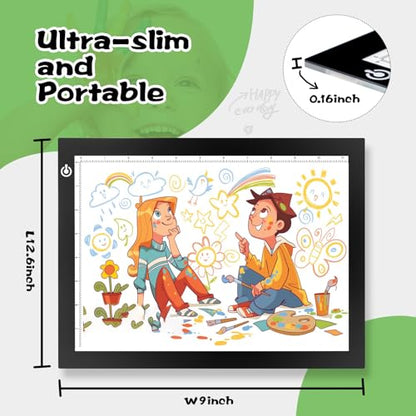KIVOTAC 9x12 Inch LED Light Pad, Ultra-Thin USB Powered Bright Light up Box Adjustable Light Table for Drawing, Weeding Vinyl, Diamond Art, Sketching, Tracing and Animation - size: A4 USB Powered