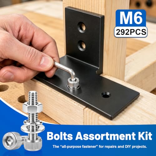 292PCS M6 Hex Socket Head Cap Screw Assortment Kit 304 Stainless Steel - size: SS M6 292PCS