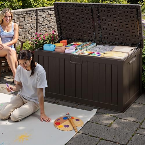 JUMMICO HDPE 250 Gallon Deck Box Double-Wall with Divider - color: Brown, size: 250 gallon