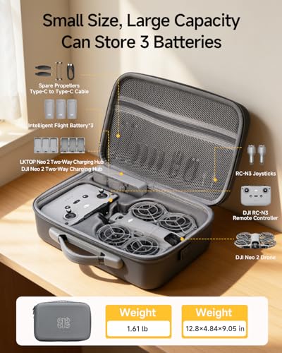 LKTOP Carrying Case for DJI Neo 2 Fly More Combo, Portable PU Leather Shoulder Bag, Waterproof Storage Bag with Adjustable Strap for DJI Neo2 Drone, RC-N3/N2 Remote Controller, Battery, Charging Hub