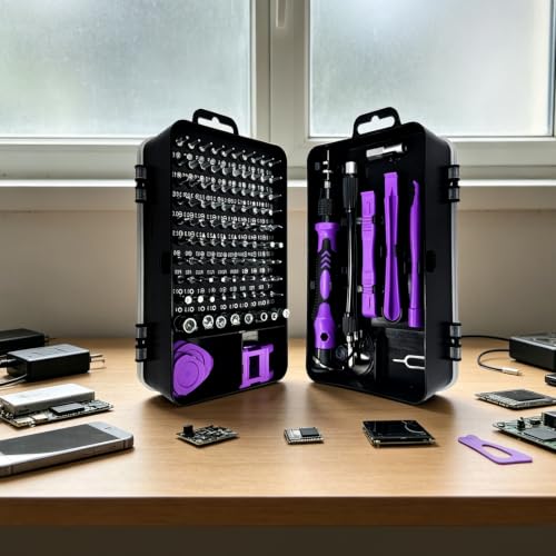 Precision Screwdriver Set, 115 in 1 Electronics Repair Kit, Magnetic Phone Repair Tool Kit with Chrome Vanadium Steel Bits, Purple Multi Function Screwdriver Set for Laptop Computer Watch DIY Repairs