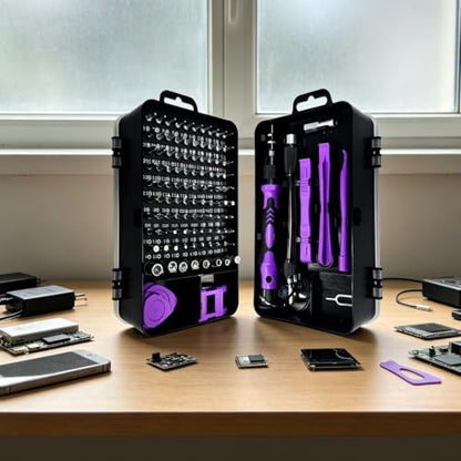 Precision Screwdriver Set, 115 in 1 Electronics Repair Kit, Magnetic Phone Repair Tool Kit with Chrome Vanadium Steel Bits, Purple Multi Function Screwdriver Set for Laptop Computer Watch DIY Repairs