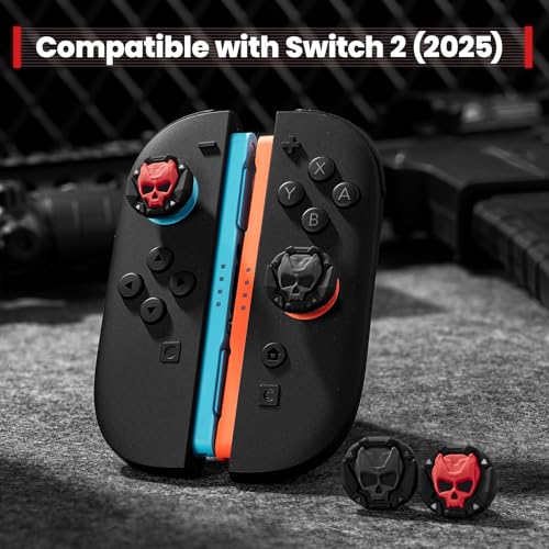 GeekShare Skull Thumb Grips Compatible with Nintendo Switch 2, Anti-Slip Silicone Cover Caps Set for Switch 2025, 4pcs - Black Red