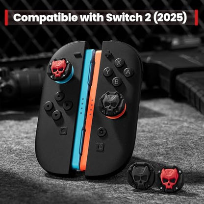 GeekShare Skull Thumb Grips Compatible with Nintendo Switch 2, Anti-Slip Silicone Cover Caps Set for Switch 2025, 4pcs - Black Red