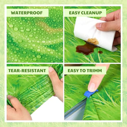 Oudain 54 Inch x 100 ft Meadow Green Grass Tablecloth Roll with Cutter Box - style: Green Grass