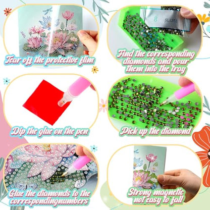 Saillong 12 Pack Flower Diamond Painting Greeting Cards with Envelopes - color: Flower