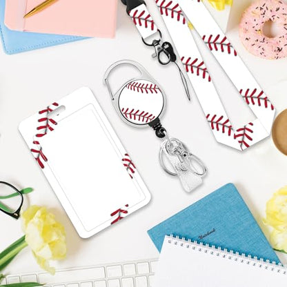 Baseball ID Badge Holder with Lanyard Vertical Card Cover Protector - color: Baseball