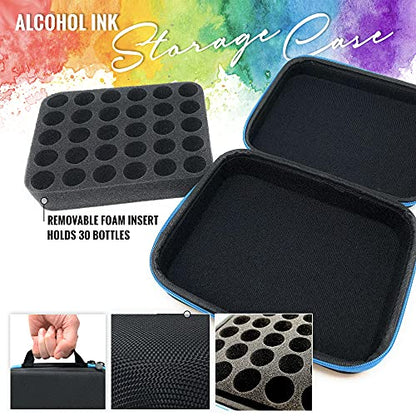 Alcohol Ink Storage Carrying Case, Paint Carry Case Organizer, Stores 30x 0.5-Ounce Bottles of Alcohol Inks, Stickles, Glossy Accents or Reinkers, Travel Hobby Paint Storage - size: 30 Bottle Capacity