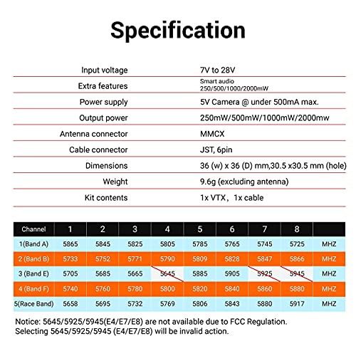 5.8GHz FPV VTX PIT/250/500/1000/2000mW Long Range Switchable Transmitter Support OSD Configuration Using Smart Audio and Microphone with MMCX, FC Uart for Racing Drone RC Drones Quadcopter RC Car