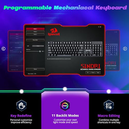Redragon Mechanical Gaming Keyboard Wired, 11 Programmable Backlit Modes, Hot-Swappable Red Switch, Anti-Ghosting, Double-Shot PBT Keycaps, Light Up Keyboard for PC Mac - color: Black