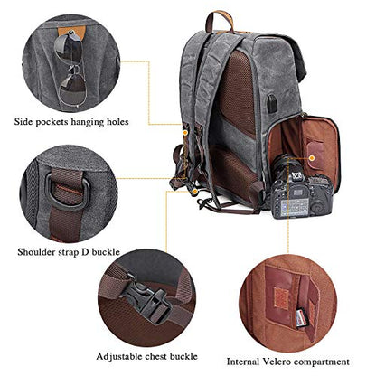 UBAYMAX Canvas Camera Backpack for Canon Nikon Sony DSLR SLR Waterproof - color: Dark Grey