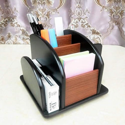 Rotatable remote control organizer wooden multi-purpose pen holder multi compartment storage and sorting box office and home desktop organizer HeBen7005