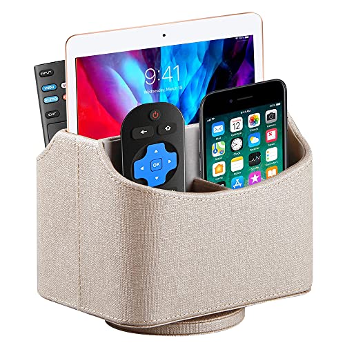 360° Rotating Remote Control Holder, PU Leather TV Remote Caddy, Pen Holder.Nightstand Organizer Storage Box with 5 Compartments for Pencil, Art Supplies, Makeup Brush, Office Desk Table Accessories - color: Beige