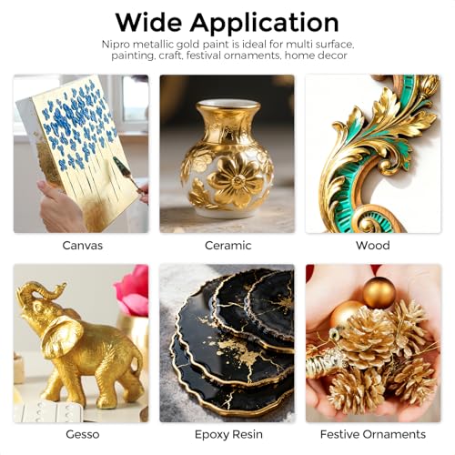 Nicpro Gold Leaf Paint - 2oz/60ml Metallic Gold Acrylic Paint - color: Gold