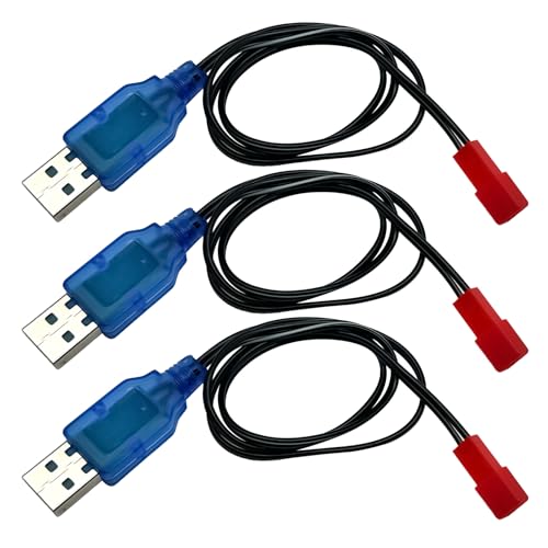 3.7V Lipo Battery Charger -3PCS 1S Lipo JST Charger Cable with USB JST 2 Pin Plug for RC Car Battery Remote Control Toys Airplane FPV Boat Tank Helicopter