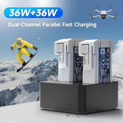 Mini 4/3 Pro Parallel Charging Hub for DJI Mini Drone Battery 72W Dual Port Fast Charger Charge 2 Batteries, LCD Display App Control USBC Output