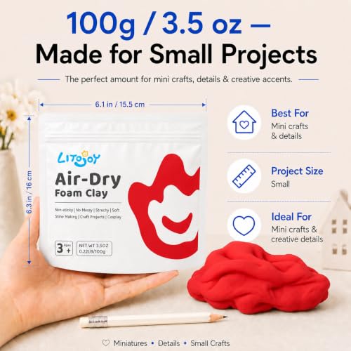 Red Air Dry Foam Clay 100g/3.5oz, Soft & Easy to Mold - color: Red