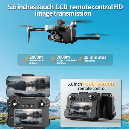 5.6” Touch Screen Drone with 3-Axis Gimbal & 4K Camera, 5G FPV Transmission, GPS + Optical Flow Positioning, Brushless Motor, 360° Laser Obstacle Avoidance, 7-Level Wind Resistance, Return to Home – Professional Aerial Photography Quadcopter for Adults