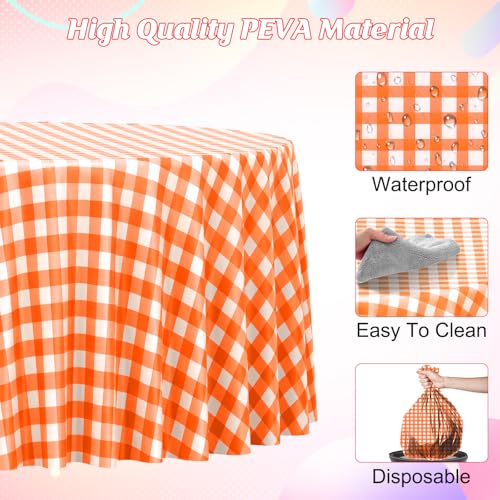 3Pcs Orange Gingham Tablecloths Round, Fall Checkered Table Cover 54x108 In - color: Orange-round