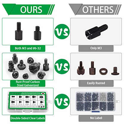 350 Pcs Black Computer Screws Kit PC Motherboard Standoffs SSD Set - color: 350 Pcs Black PC Screw