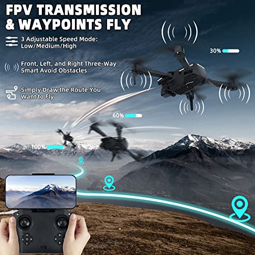 Drones with Camera 1080P, 3 Sides Obstacle Avoidance, RC Quadcopter Mini Foldable Drone Headless Mode, 3-speed Adjustment, One Key Start Return for Kids or Beginners for 42Mins Flight