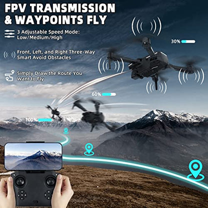 Drones with Camera 1080P, 3 Sides Obstacle Avoidance, RC Quadcopter Mini Foldable Drone Headless Mode, 3-speed Adjustment, One Key Start Return for Kids or Beginners for 42Mins Flight