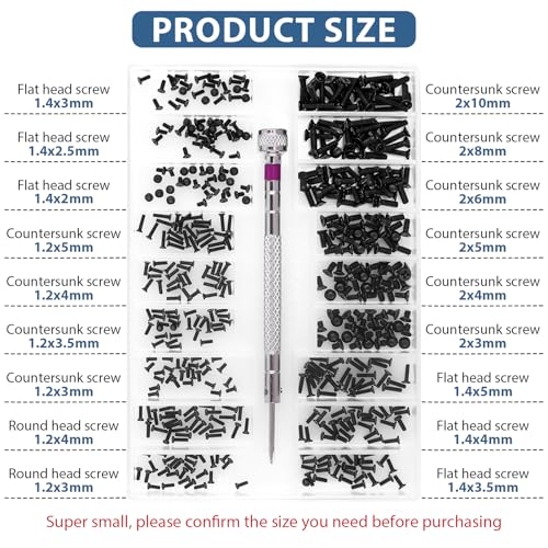 Computer Screws Laptop Screws 500 Pcs M1.2/M1.4/M2.0 Small Screws Kit for Motherboard PC SSD Glasses with Screwdriver