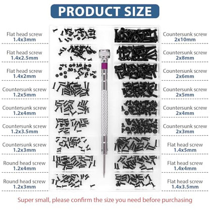 Computer Screws Laptop Screws 500 Pcs M1.2/M1.4/M2.0 Small Screws Kit for Motherboard PC SSD Glasses with Screwdriver