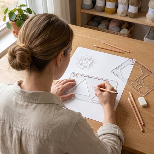 Fibonacci 6" 3-Piece Drawing Template Set, Golden Ratio Stencils - style: Set - 6" Triangle/Pentagon/Hexagon