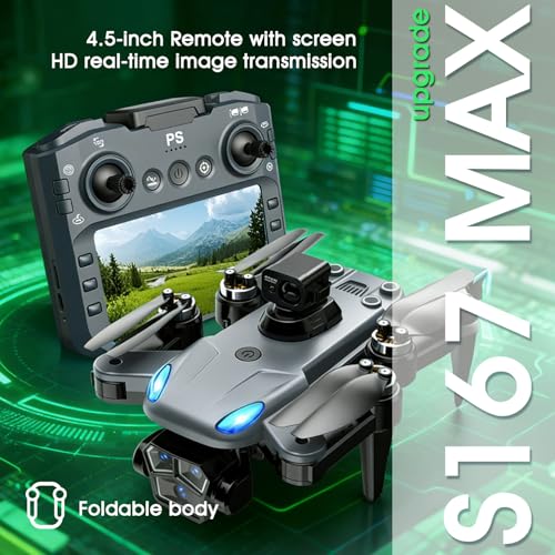 4K Drone with Camera for Adults, Foldable quadcopter drone with 4.3-inch screen remote controller,Automatic obstacle avoidance,One-Key Takeoff & Auto Follow,Under 249g，Brushless Motor FPV Drone (black)