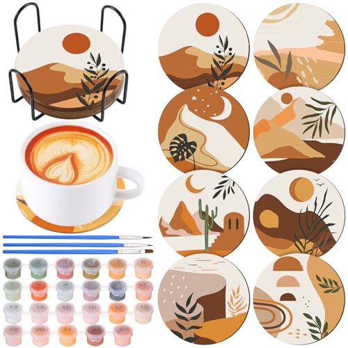 Reallnaive 8 Pcs Boho Paint by Numbers Kit for Adults Wooden Coasters - style: Boho