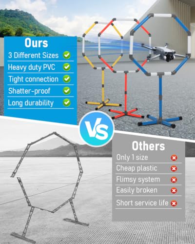 Portable Drone Obstacle Course Kit with 3 Size Hoop Gates & Storage Bag - size: 20"/23"/27"