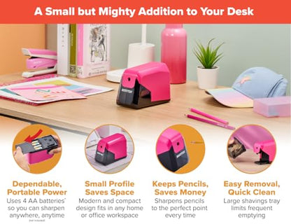 Bostitch Office Battery Pencil Sharpener, 4X Longer Cutter Life, Tip Saver Technology, Pink - color: Pink