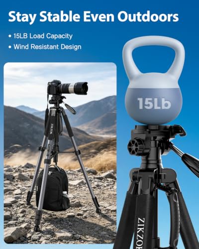 75" Camera Tripod Stand, Heavy Duty with Remote for DSLR iPad iPhone - color: Grey-75 inch
