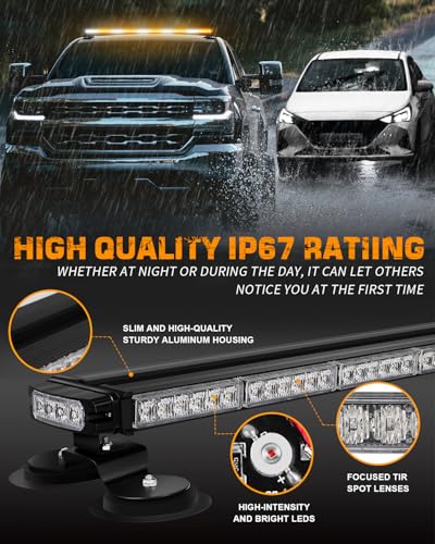 XRIDONSEN 45.5" 128 LED Roof Strobe Light Bar Amber White Warning Lights - color: Amber/White