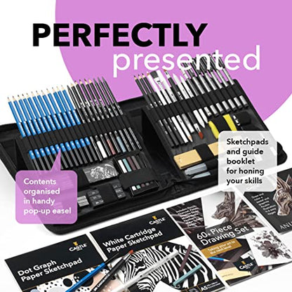 Castle Art Supplies 60 Piece Drawing, Sketching and Charcoal Set for Adults