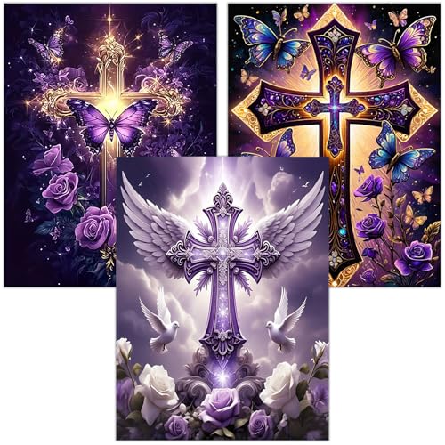 Diamond Art Kits for Adults, 3 Packs Cross Diamond Art Painting Kits - color: Cross-3Pcs, size: 3 packs-30*40cm