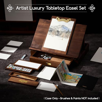 MEEDEN Black Walnut Tabletop Easel Set: All-in-One Luxury Art Supplies Kit