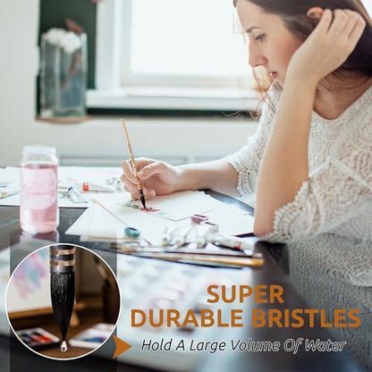 DUGATO Squirrel Hair Watercolor Paint Brushes, Mop Round Tip Brush, 3-Piece - color: 3 Brushes - Set