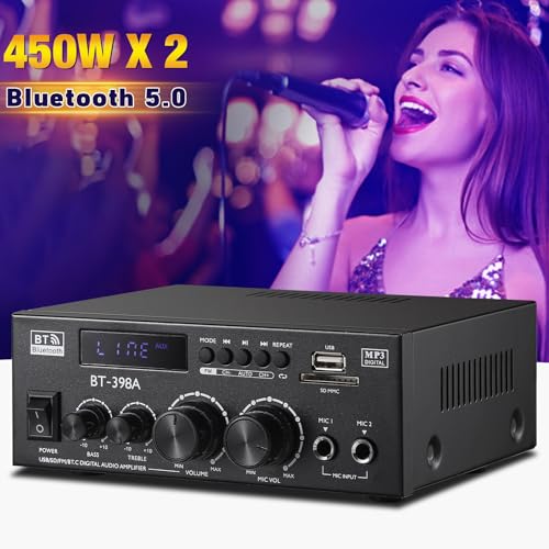 Facmogu BT-398A Stereo Audio Amplifier, 2 Channel 450W Home Power Amplifier - style: MAX 450Wx2