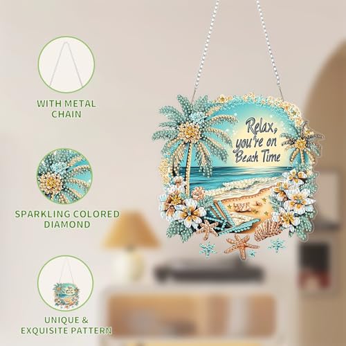 AIBOERL Beach Diamond Art Kits for Adults, Acrylic Hanging Suncatcher - color: DP03252