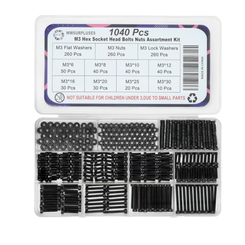 1040Pcs M3 Screw Kit, Hex Socket Head Cap M3 Screws, M3 Bolts Nuts Washers - color: Black, size: Black M3 (1040 Pcs)