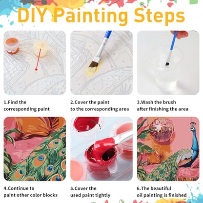 Mandun Peacock Paint by Numbers Kit for Adults, 16x20 inch - color: Peacock