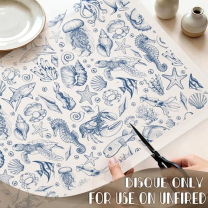 EVERJOYCRAFT 5pcs Underglaze Transfers for Pottery Marine Ceramic Decals - color: Marine Life