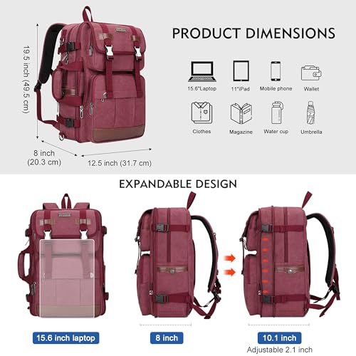 WITZMAN Canvas Travel Backpack for Women Large Laptop Backpack Fits 16 Inch - color: Red