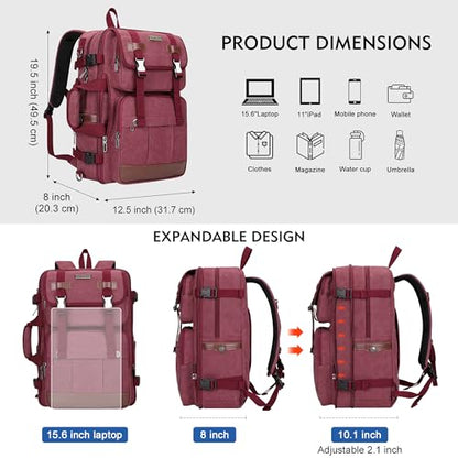 WITZMAN Canvas Travel Backpack for Women Large Laptop Backpack Fits 16 Inch - color: Red