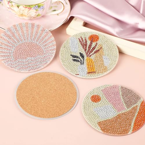 UPINS 8Pcs Boho Diamond Art Painting Coasters for Drinks - color: Bohemia Brown White